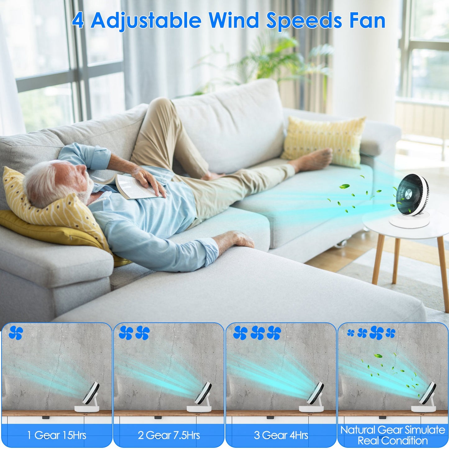 Foldable Rechargeable LED Desk Fan Wall Mounted Fan with Magnetic Remote Hanging Oscillating Fan with 4 Speeds 2 Brightness Time Setting Automatic Rot