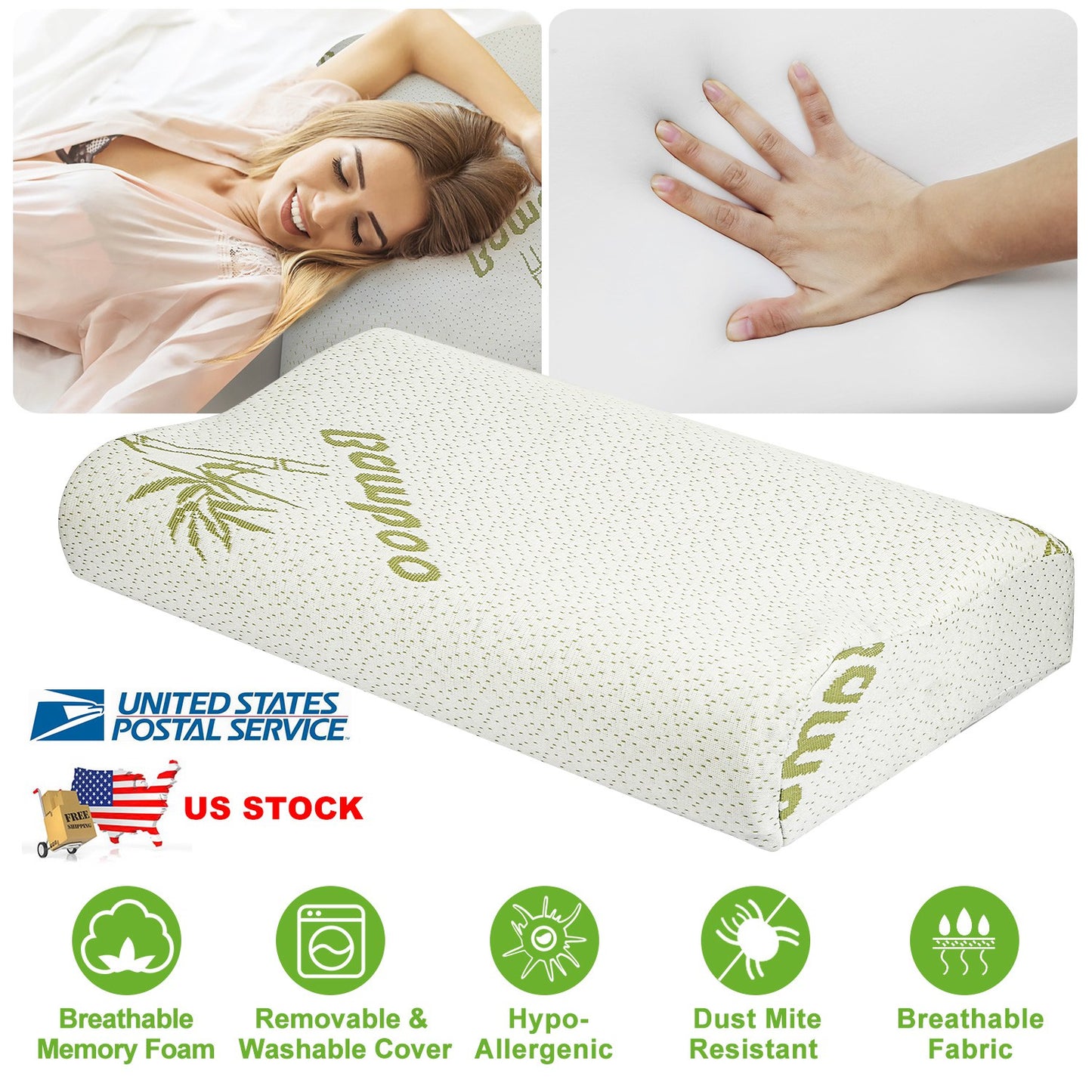 Bamboo Memory Foam Sleep Pillow Contoured Cervical Orthopedic Pillow Neck Support Breath Pillow