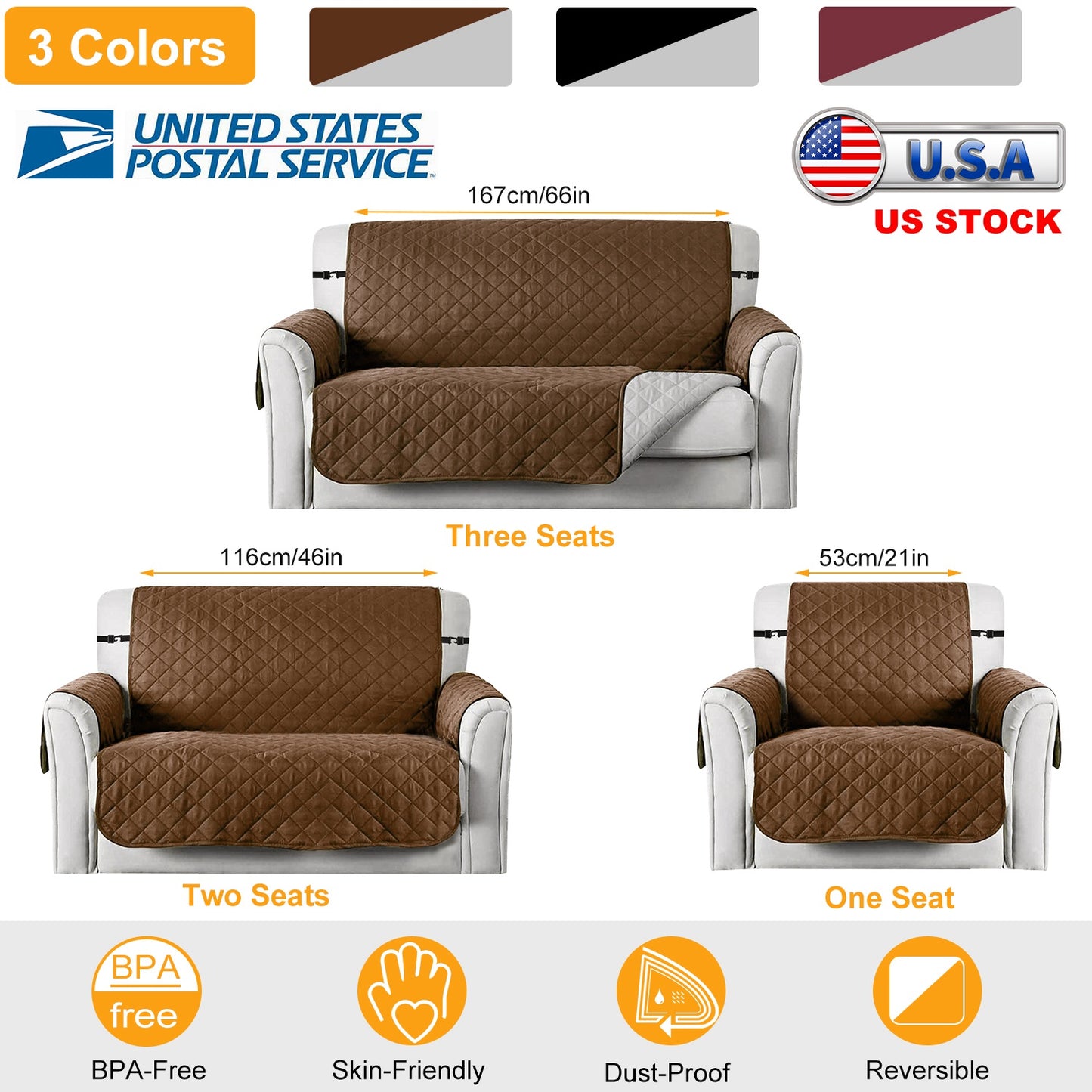 Reversible Sofa Cover Chair Loveseat Couch Slipcover Microfiber Cushion Furniture Protector Shield Water-Resistant w/ Elastic Strap for Kids Pet Dog C