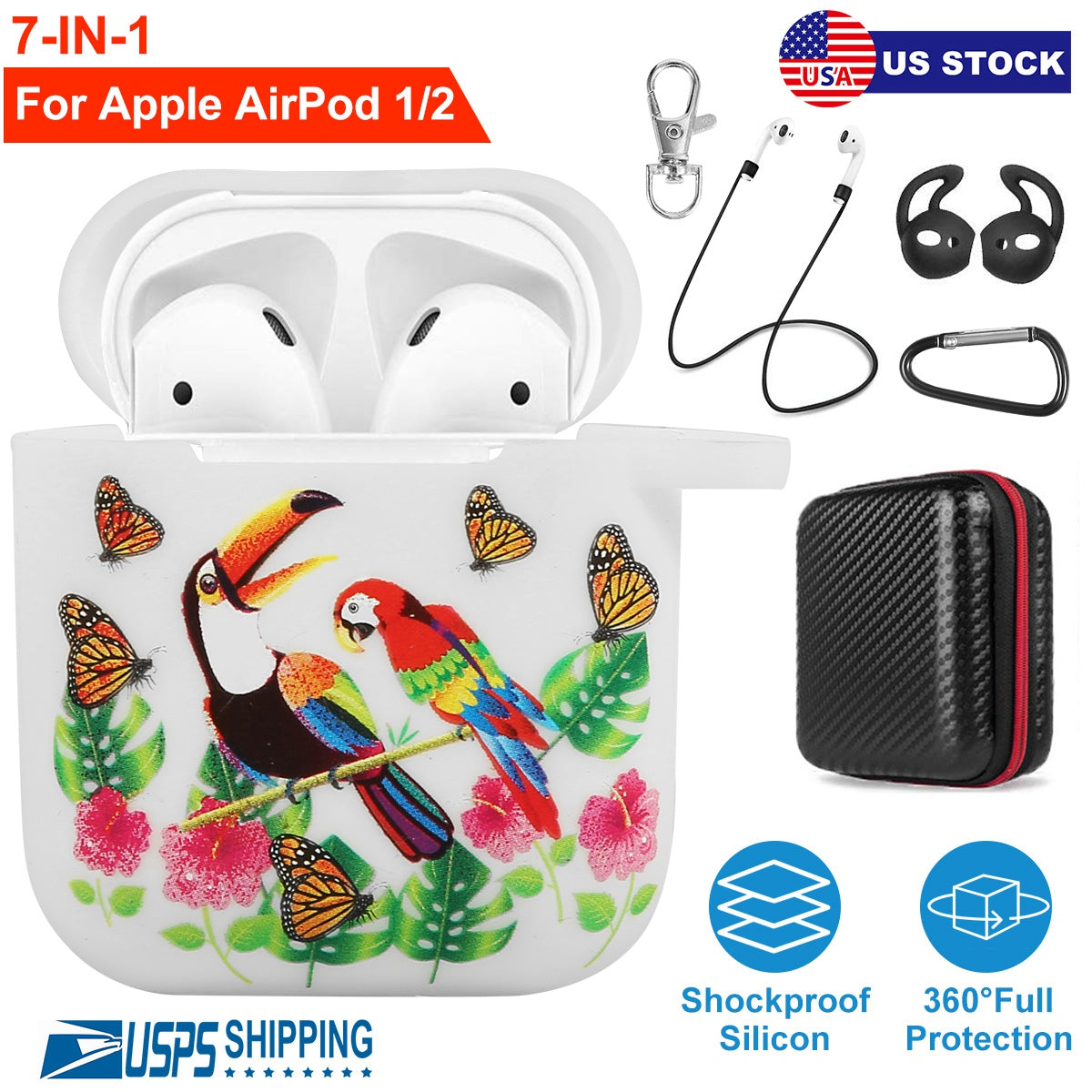 Silicone Case for Apple AirPod 1 2 AirPods Protective Cover Skin w/Strap Ear Hooks Watch Band Holder
