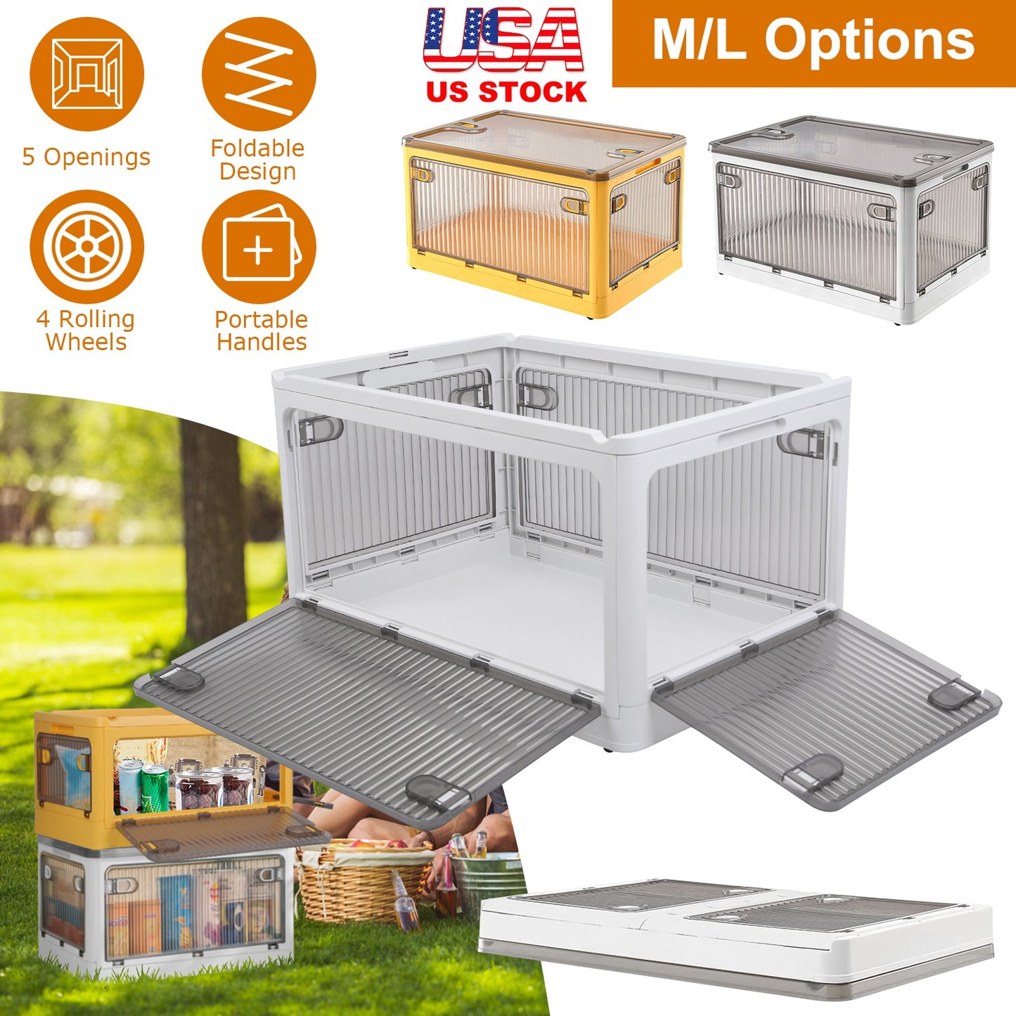 31QT/29L Foldable Storage Bins with Lid 4 Doors Collapsible Stackable Closet Organizer Containers with Lock 4Pcs Wheels