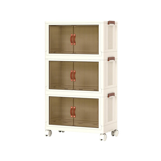 3Pcs Foldable Storage Bins with Lid Front Magnetic Door Collapsible Stackable Closet Organizer Containers with 4Pcs 360¡ Rotatable Wheels 8Pcs Small W