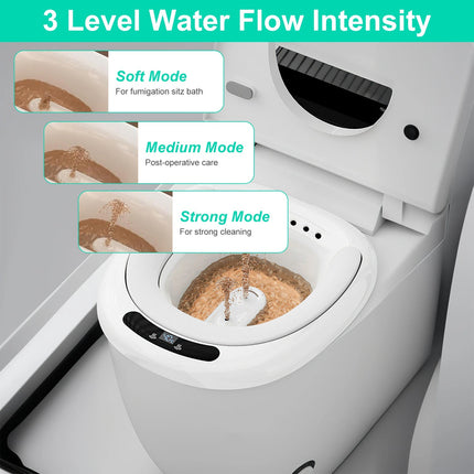 Electric Sitz Bath Tub Sits Bath Soak Pan Salts Bowl Postpartum Care Basin for Toilet Seat with Dual Nozzles 3-Level Water Flow Water Temperature Disp