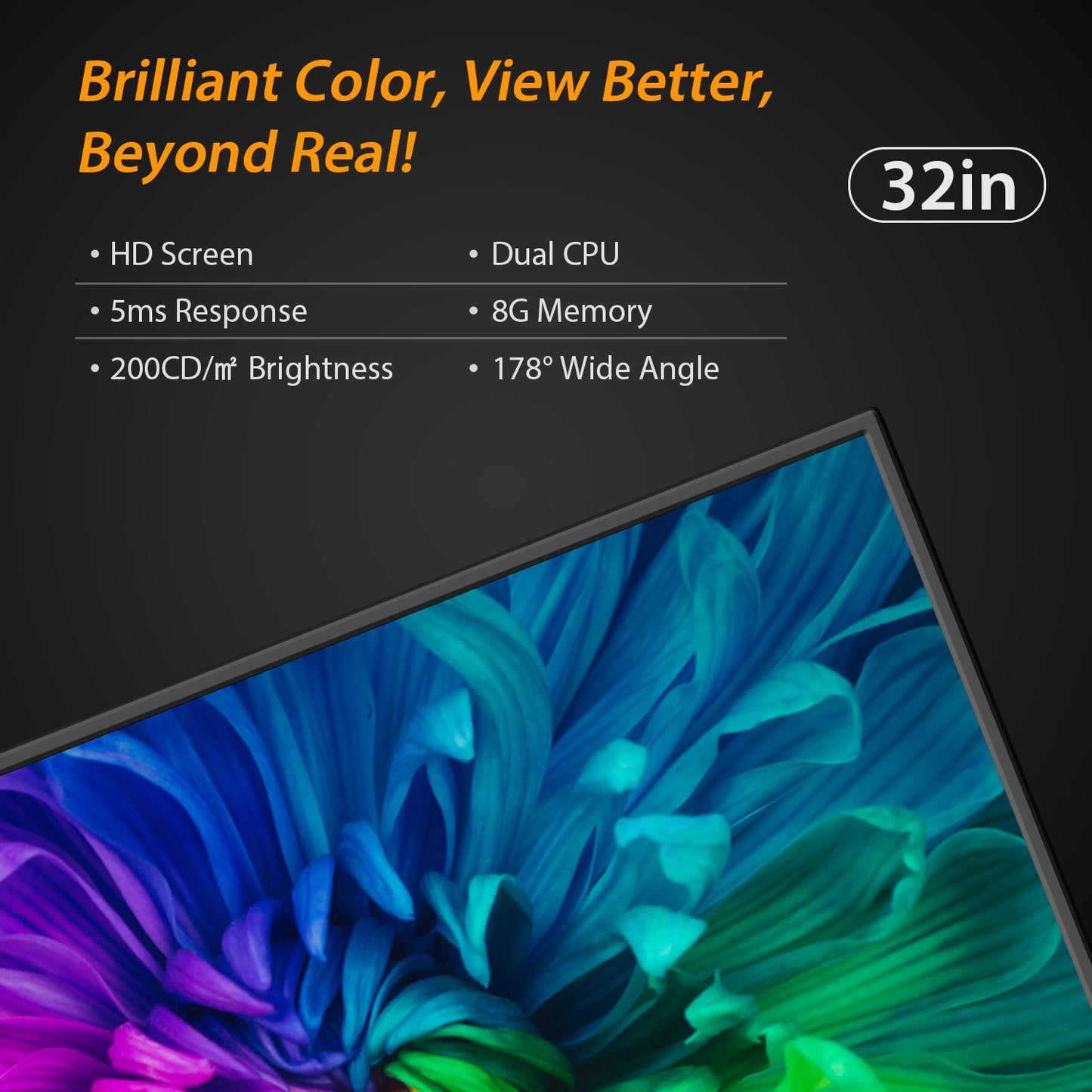 32In LED Smart TV 16:9 High Definition Television Internet TV with LED Backlit