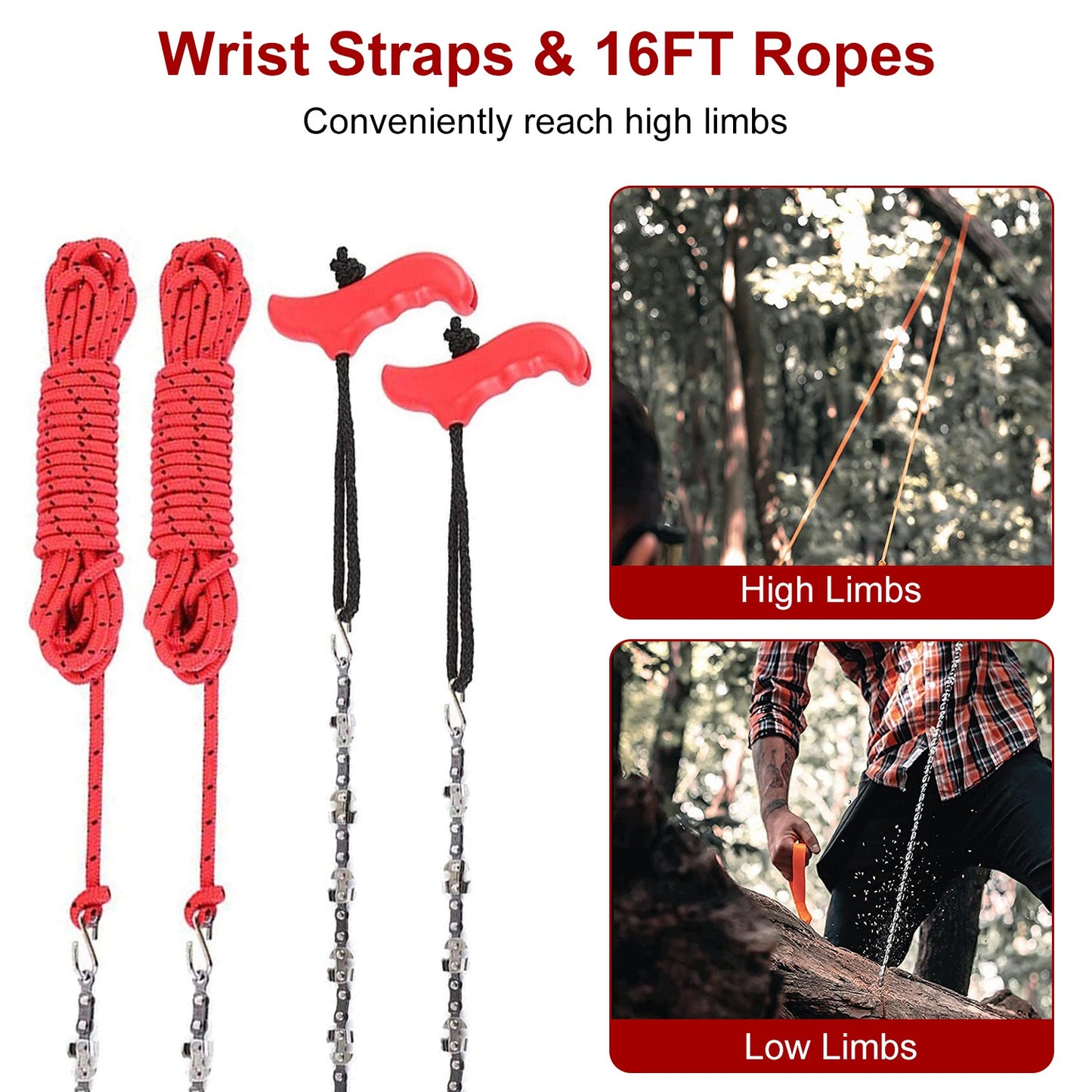 55in 68 Sharp Teeth Hand Rope Chainsaw Kit Blades on Both Side High Tree Limb Rope Saw with 196in Ropes Folding Pocket Chainsaw Carabiner Glove Wood C