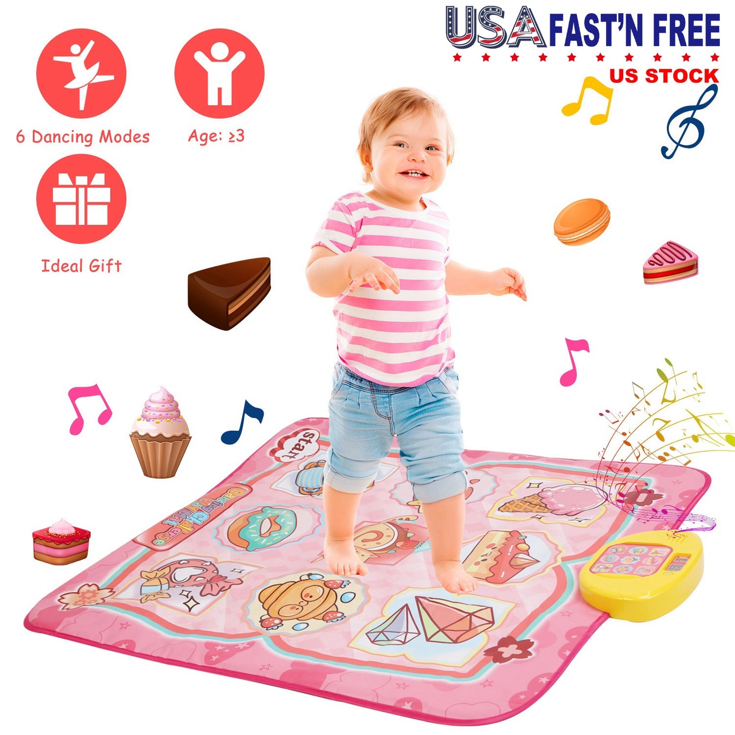 Cake Dance Mat for Kids Electronic Music Dance Pad with 6 Modes Built-in Music Adjustable Volume Optimal Gift for Boys Girls Aged 3+ Years Old