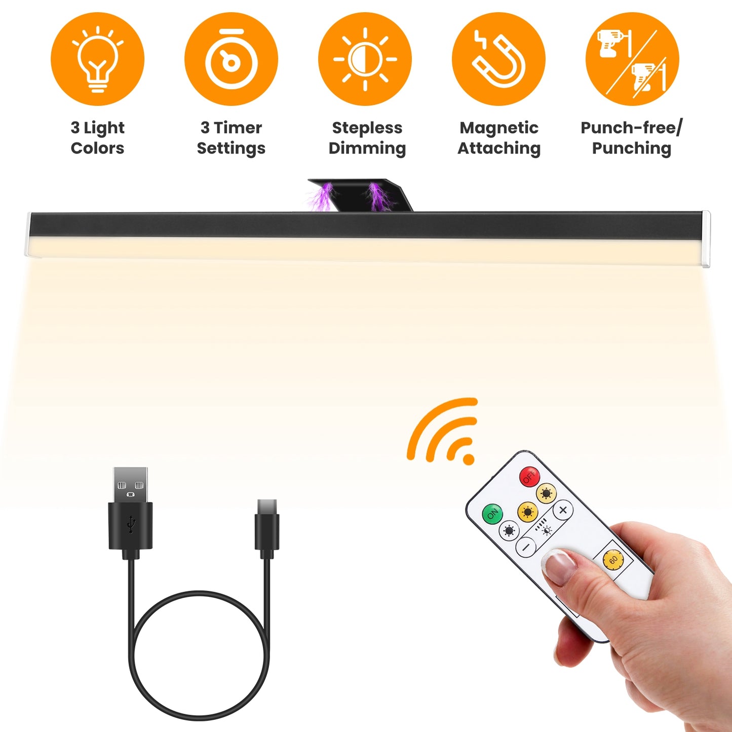 Wireless Picture Light Magnetic Art Display Light Dimmable Rechargeable Library Gallery Light with 3 Light Colors 3 Timer Settings Remote Control Punc