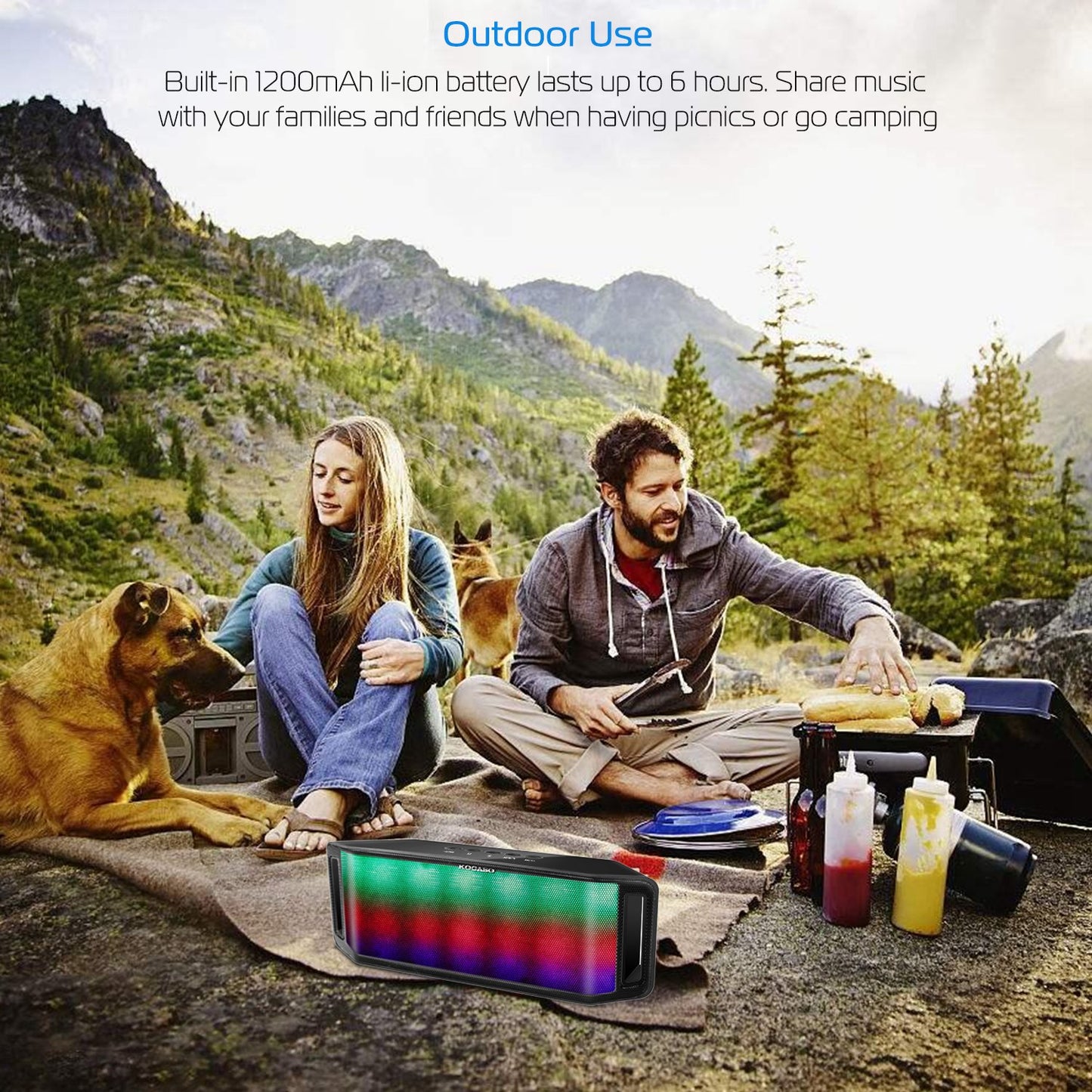 KOCASO LED Wireless Speaker Dynamic Multicolor Hands-free FM Radio USB MMC Reading Aux In for Party Camping Travel