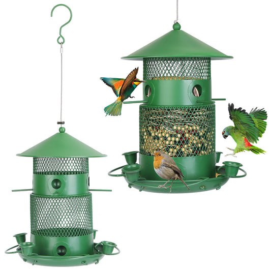 Wild Bird Feeder Squirrel-Proof Chew-Proof Metal Bird Seed Feeder Outdoor Hanging Bird Feeder With 360¡ Circular Perches Water Cups For Yard Garden Pa