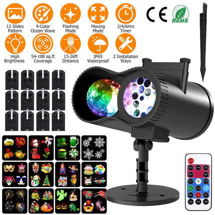 LED Projector Light with 12 Patterns & Remote Control