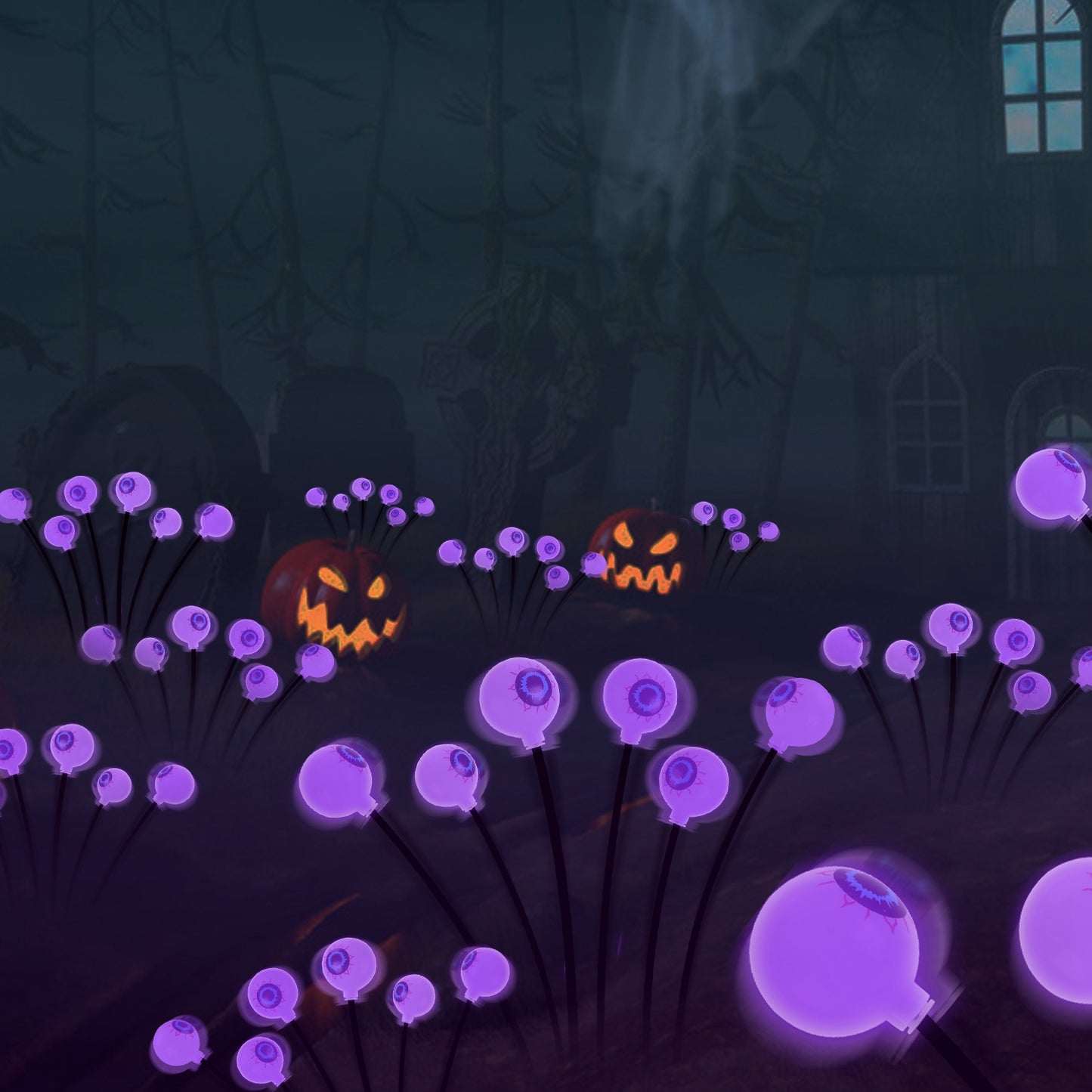 2Packs Solar Scary Eyeballs Lights Outdoor Halloween Decoration Swaying Light Halloween Path Lights Ornaments with Total 12LED IP65 Waterproof for Yar