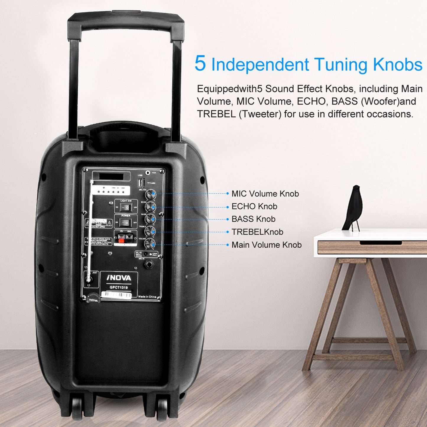 iNOVA Wireless Speaker Portable PA Karaoke System with Wired Microphone 15" Subwoofer Sound System w/ DJ Lights Remote Control