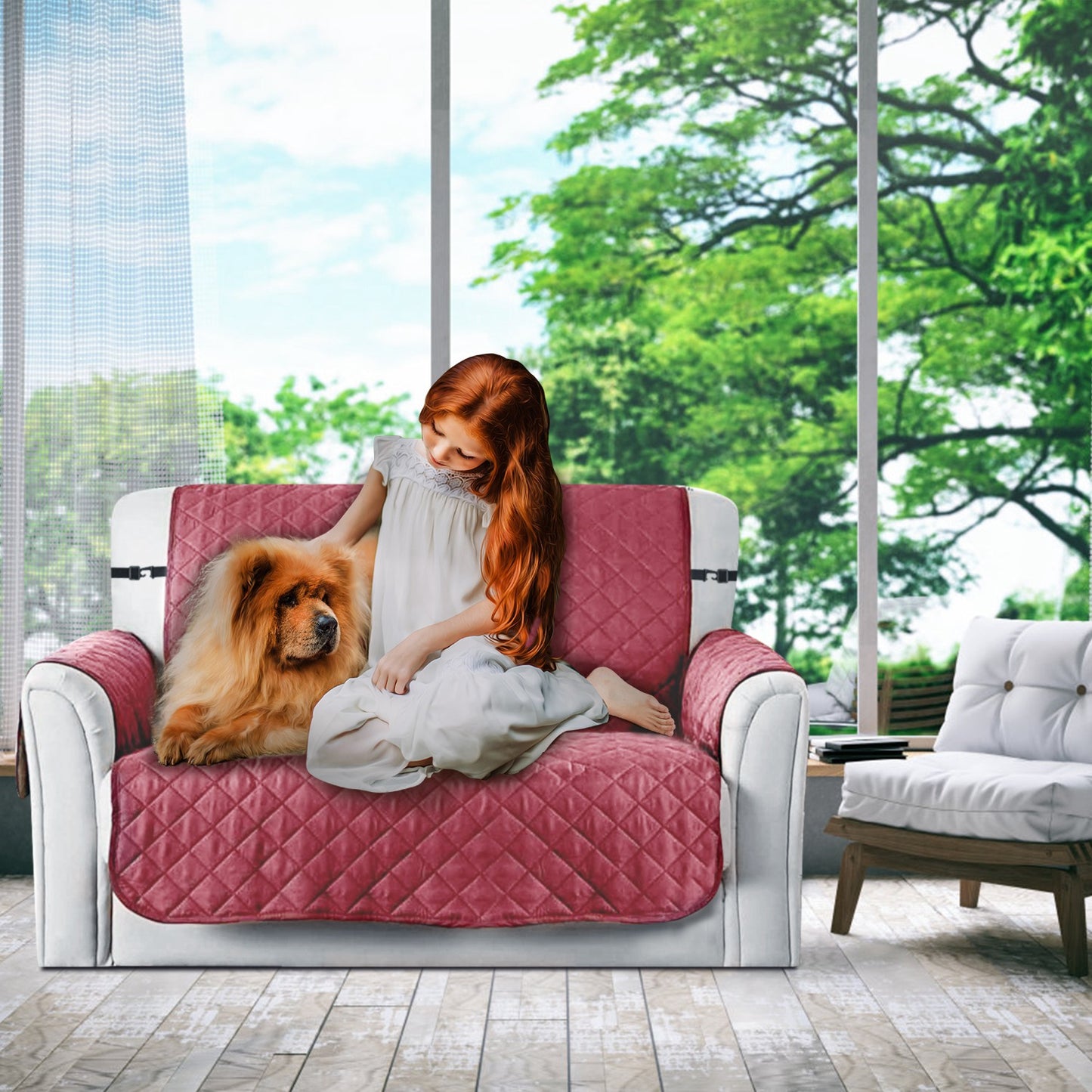 Reversible Sofa Cover Chair Loveseat Couch Slipcover Microfiber Cushion Furniture Protector Shield Water-Resistant w/ Elastic Strap for Kids Pet Dog C