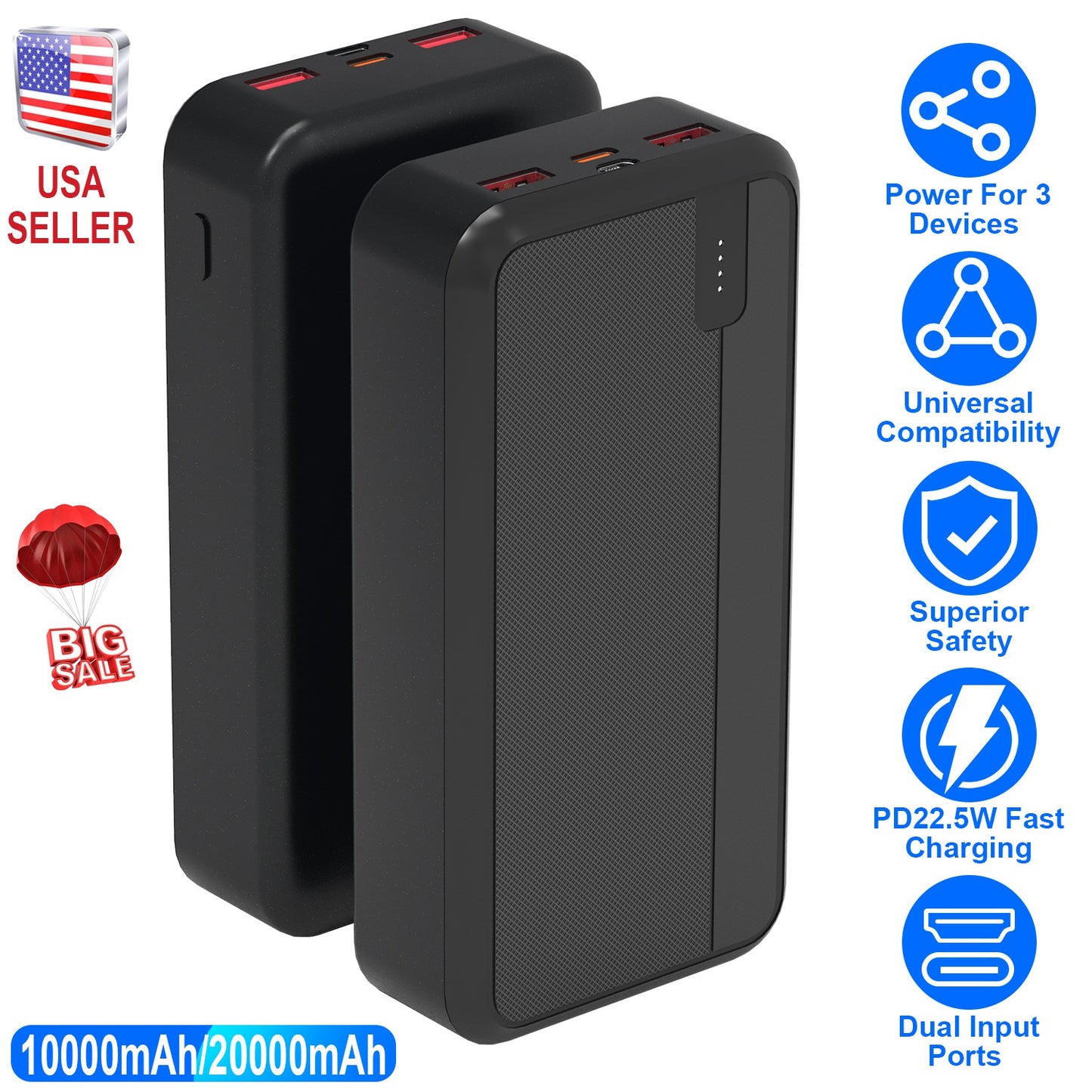 20000mAh PD22.5W Fast Charging Power Bank Fast Charger Portable Phone Charger with Type-C USB Cable Fit For IOS Phone 15/14 Samsung Galaxy S24 And Mor