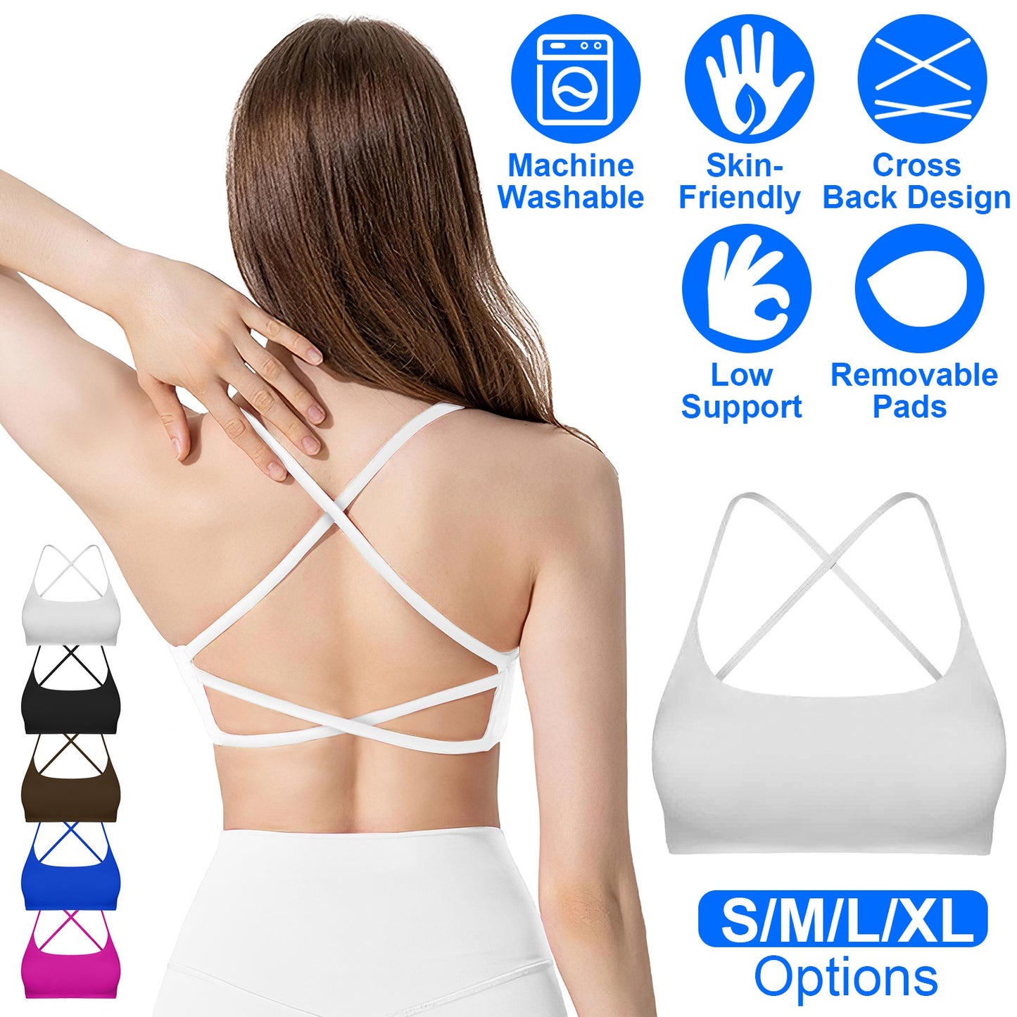 Women Cross Back Sport Bras Padded StrappyÊCrop Open Back Low Impact Bras SexyÊFitnessÊTank Tops with Removable Pads Thin Straps for Gym Yoga Workout