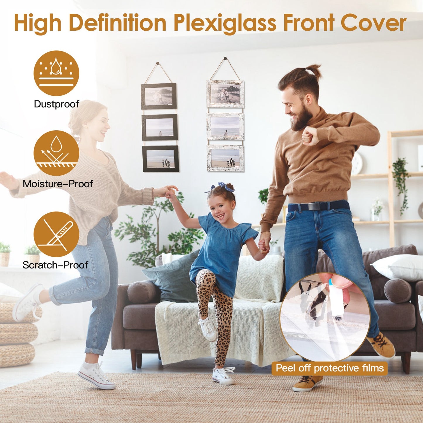 4x6IN Wall Hanging Picture Collage Frame 3-Opening Wall Decor Without Mat Rustic Style Wood Photo Frame Display