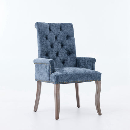 Tufted Dining Chair with Nailhead Trim & Curved Wood Legs