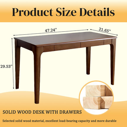 Solid Wood Desk with Drawers for Home Office