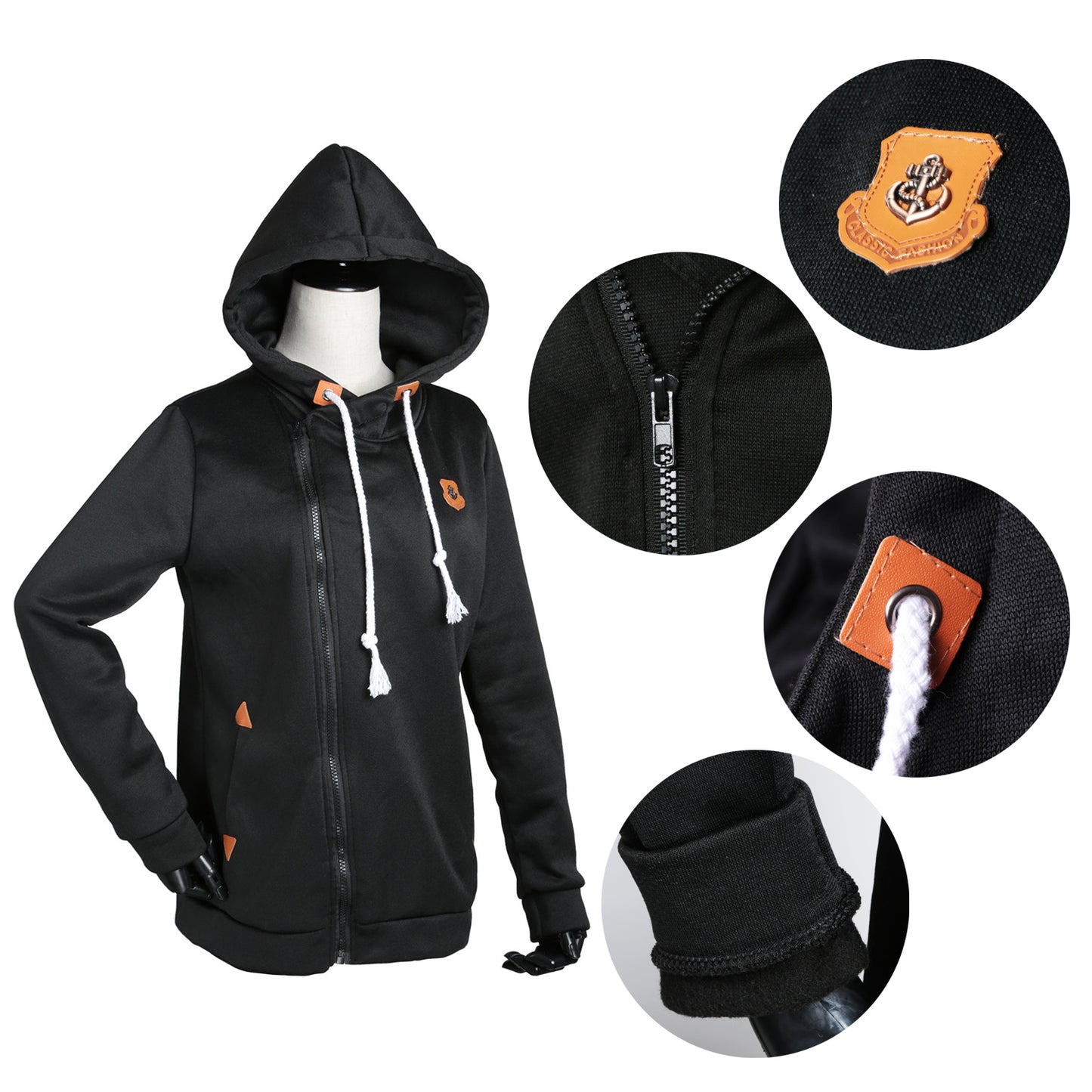 Women\'s Full Zip-up Brushed Inner Hoodie Sweatshirt
