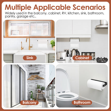 2 Pack Wall Mounted Paper Towel Holder Under Cabinet Paper Towel Rack for Bathroom Kitchen Pantry Sink Balcony Aluminum Toilet Paper Holder