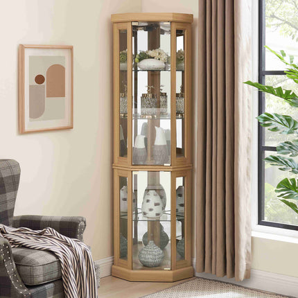 5-Tier Lighted Corner Curio Cabinet with Adjustable Glass Shelves