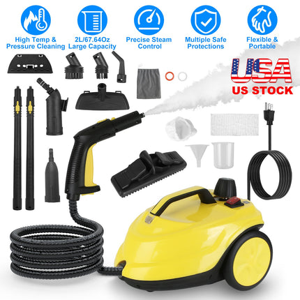 1800W Steam Cleaning Machine with Wheels High Temperature and Pressure Steamer Cleaner with 2L Water Tank Stepless Steam Control 15 Accessories