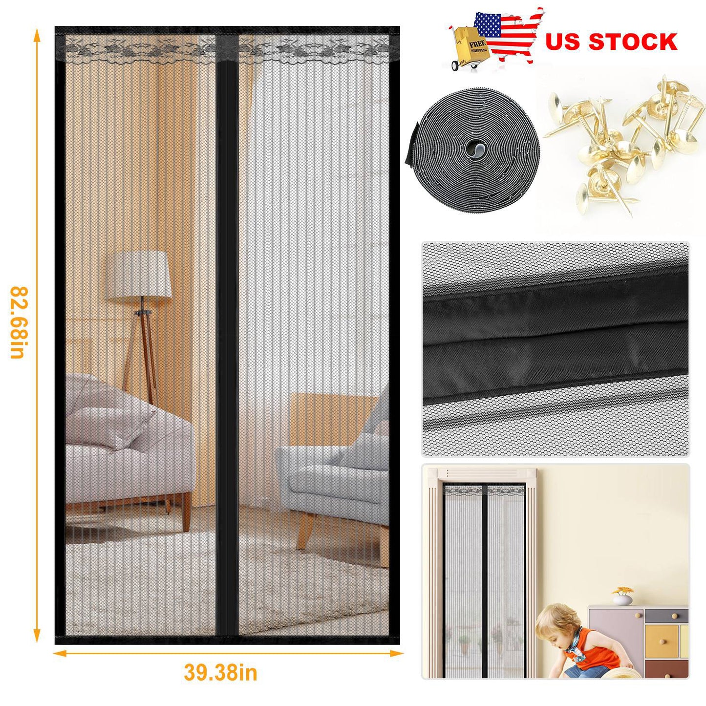 Magnetic Mesh Curtain Hands-free Fly Mesh Door Curtain 39x82Ó Self-adhesive Door Screen Anti Mosquito Bugs