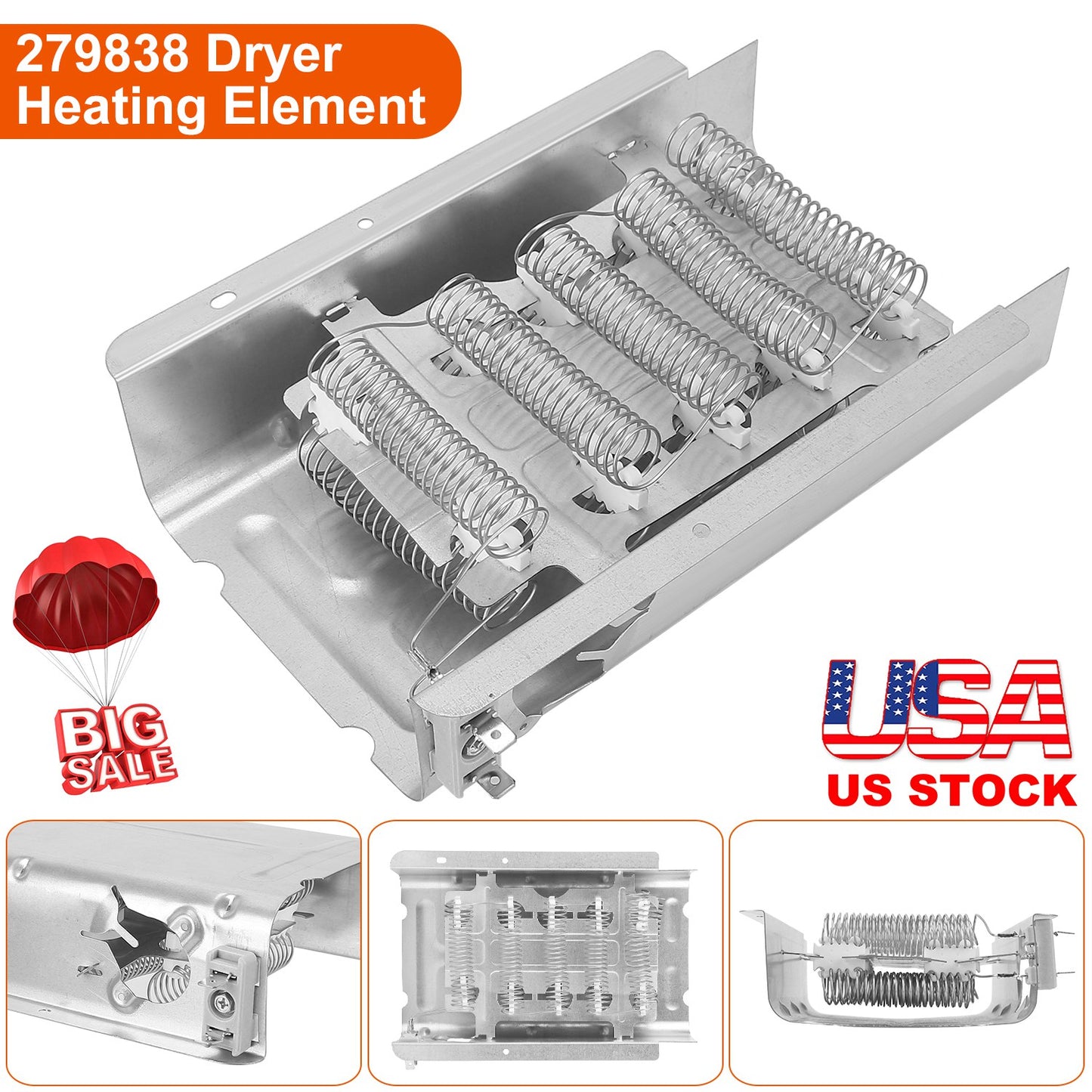 279838 Dryer Heating Element Assembly Replacement Part Thermal Fuse Replacement Fit For Whirlpool Kenmore Clothes Dryers Replace 3398064/3403585/85655