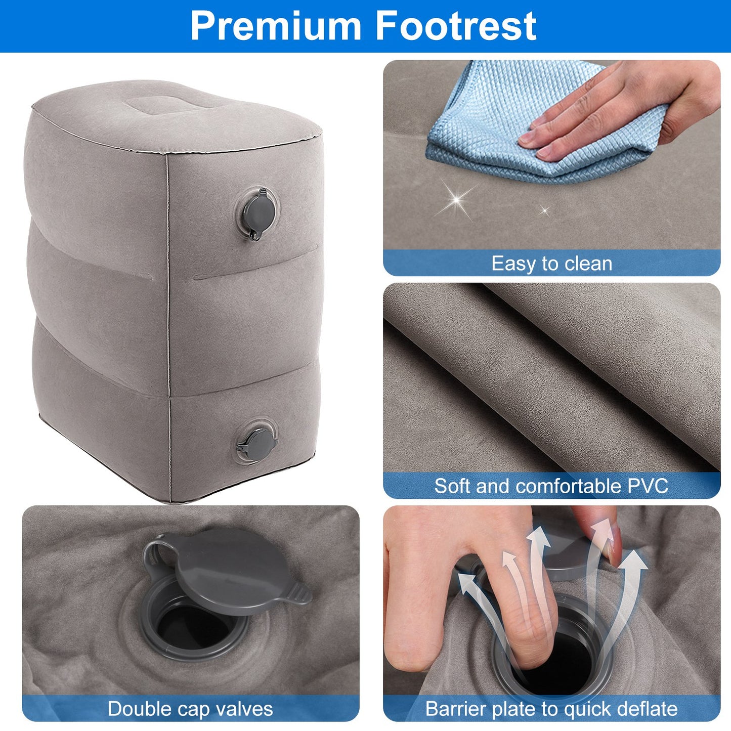 Inflatable Foot Rest with Air Bag 3 Adjustable Height Travel Foot Pillow Kids Airplane Bed Relieve Leg Feet Pain Leg Rest Stool For Train Car Airplane