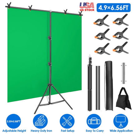 5 6.5FT T-Shape Photo Video Backdrop Stand Heavy Duty Background Stand Adjustable Photography Backdrop Stand with 6 Spring Clamps Sandbag Carry Bag fo