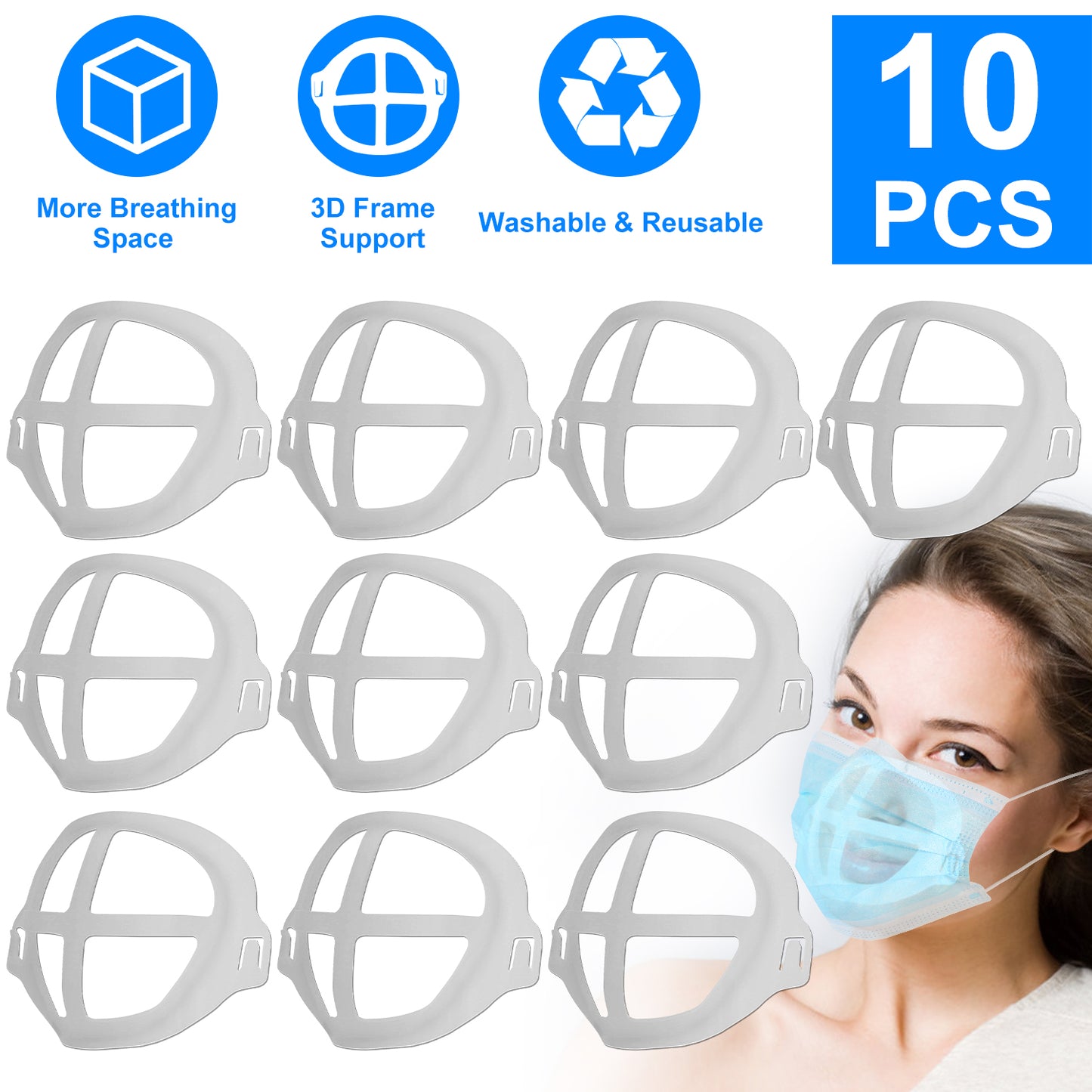 10Pcs 3D Mask Bracket Comfortable Breathing Mouth Mask Inner Support Frame Washable Reusable Mask Holder Stand