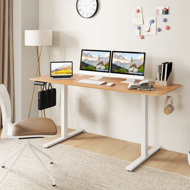 Electric Standing Desk with 3 Memory Heights and 2 Hanging Hooks and Cable Holes