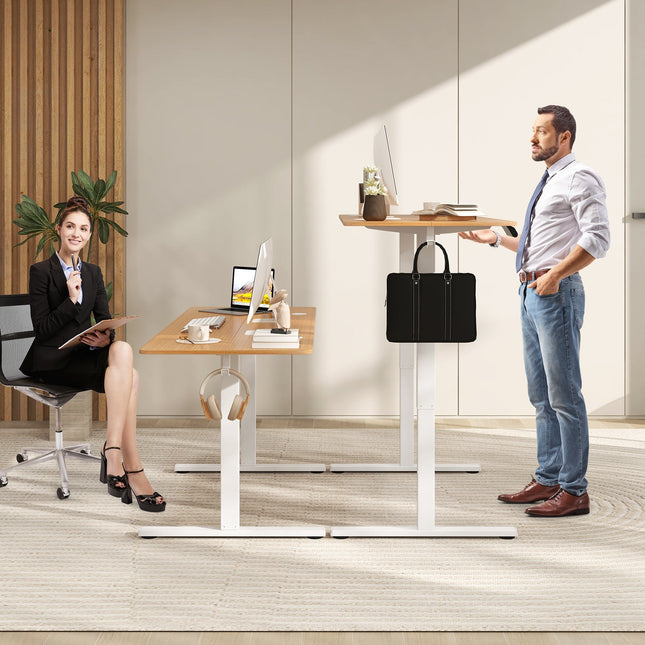 Electric Standing Desk with 3 Memory Heights and 2 Hanging Hooks and Cable Holes