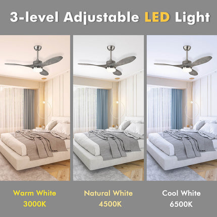 48 Inch Wood Ceiling Fan with LED Lights and 6 Speed Levels