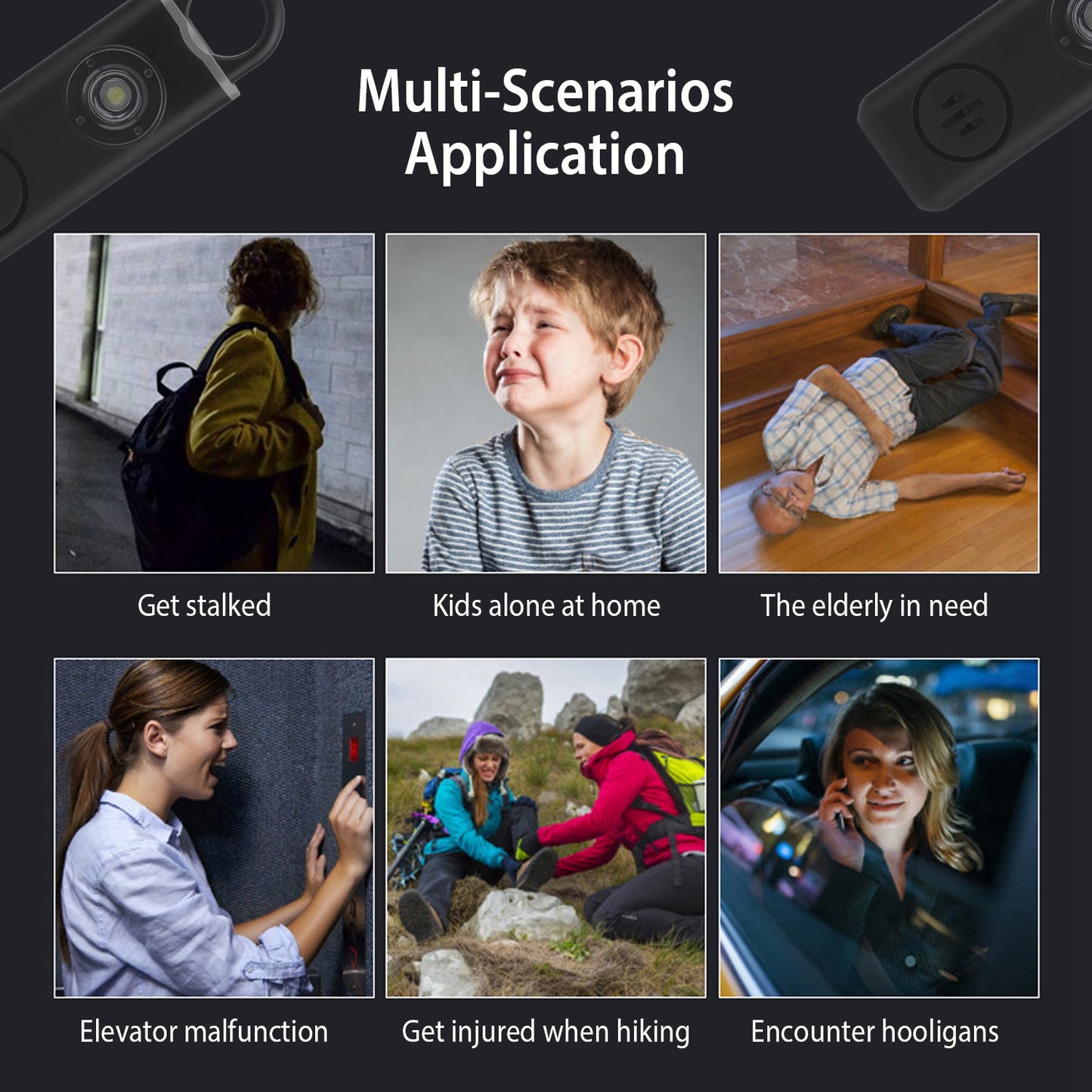 Rechargeable Personal Safety Alarm Portable 130dB Self-defense Siren with Strobe Light LED Light Carabiner Emergency Escape Tool for Women Kids Elderl