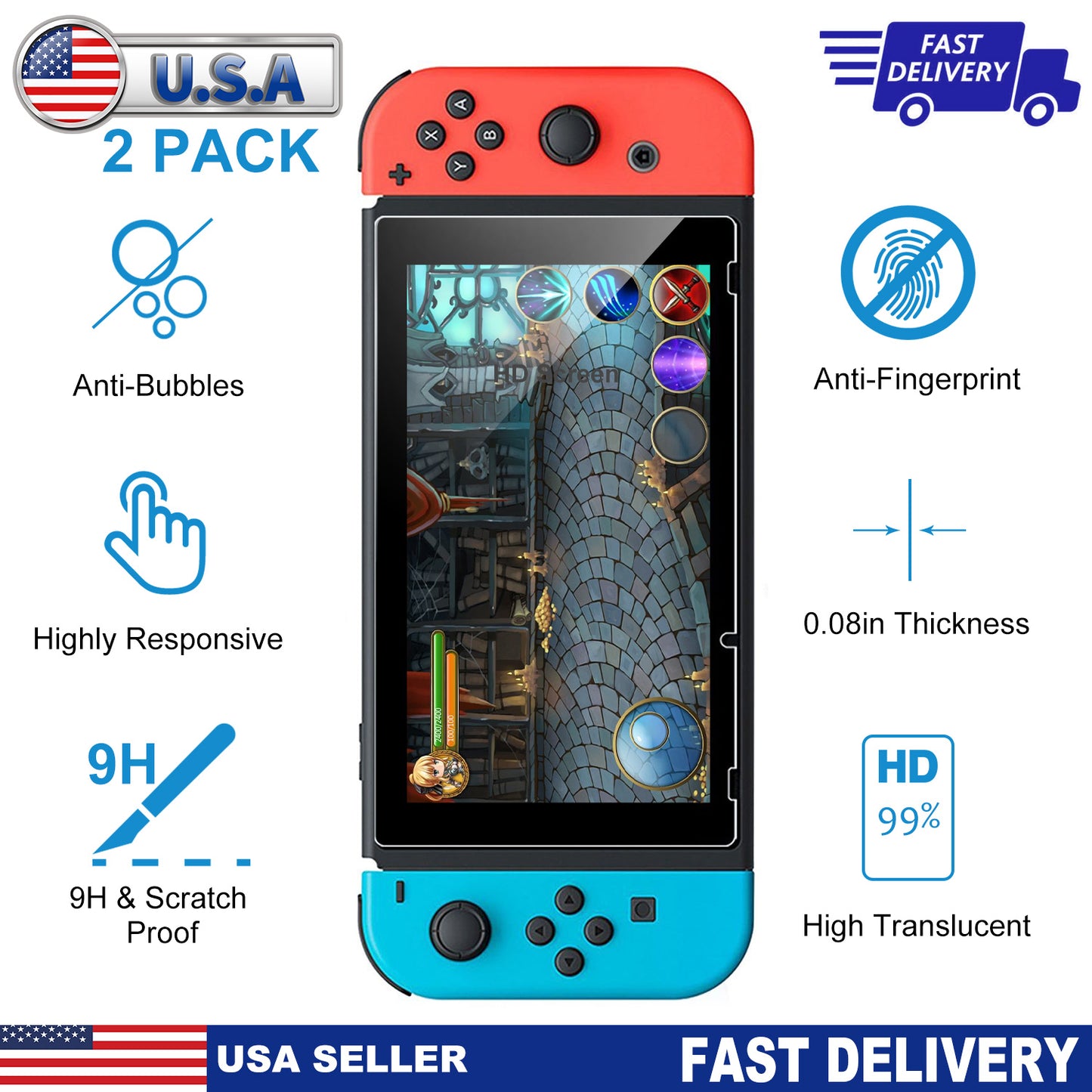 2 Pack Screen Protector Tempered Glass Screen Saver HD Anti-Scratch for Nintendo Switch6.2 Inch Protector Film