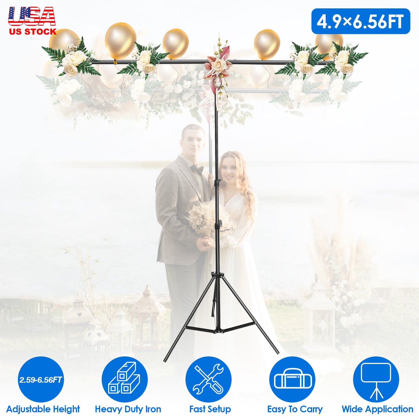 5 6.5FT T-Shape Photo Video Backdrop Stand Heavy Duty Background Stand Adjustable Photography Backdrop Stand with 6 Spring Clamps Sandbag Carry Bag fo