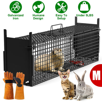 32in 2 Door Live Animal Cage Trap For Animals Under 12LBS Easy To Setup Humane Galvanized Iron Trap Cage For Rabbits Groundhogs Skunk Opossums Nutria