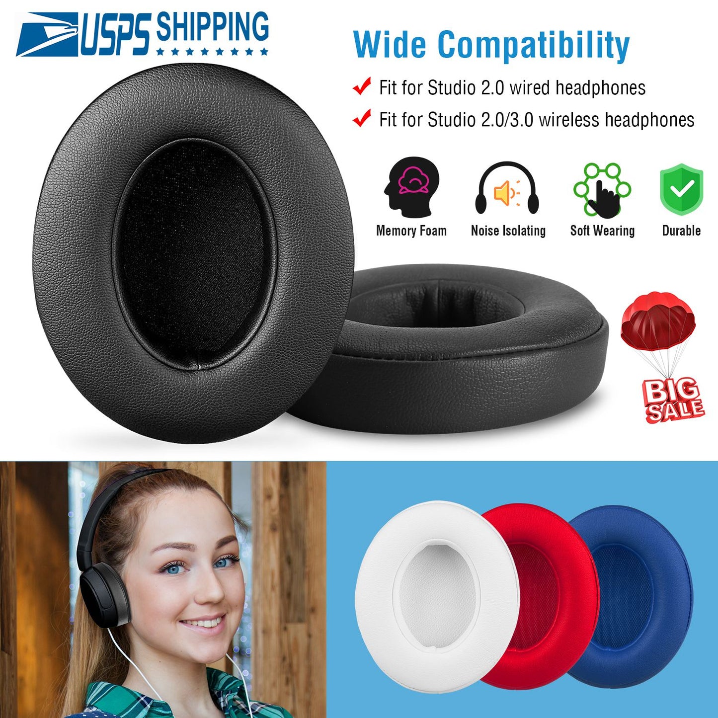 Ear Cushion Pads For Beat Studio2.0/3.0 Ear Cups Cover Replacement Soft Memory Foam Ear Pads