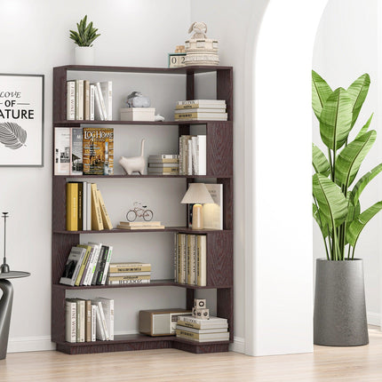 5-Tier L-Shaped Corner Bookshelf with 6 Open Shelves