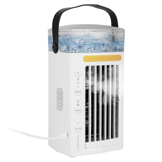 4 In 1 Portable Air Conditioner Fan Evaporative Air Cooler Water Mist Cooling Fan for Desktop 3 Speeds Nightlight