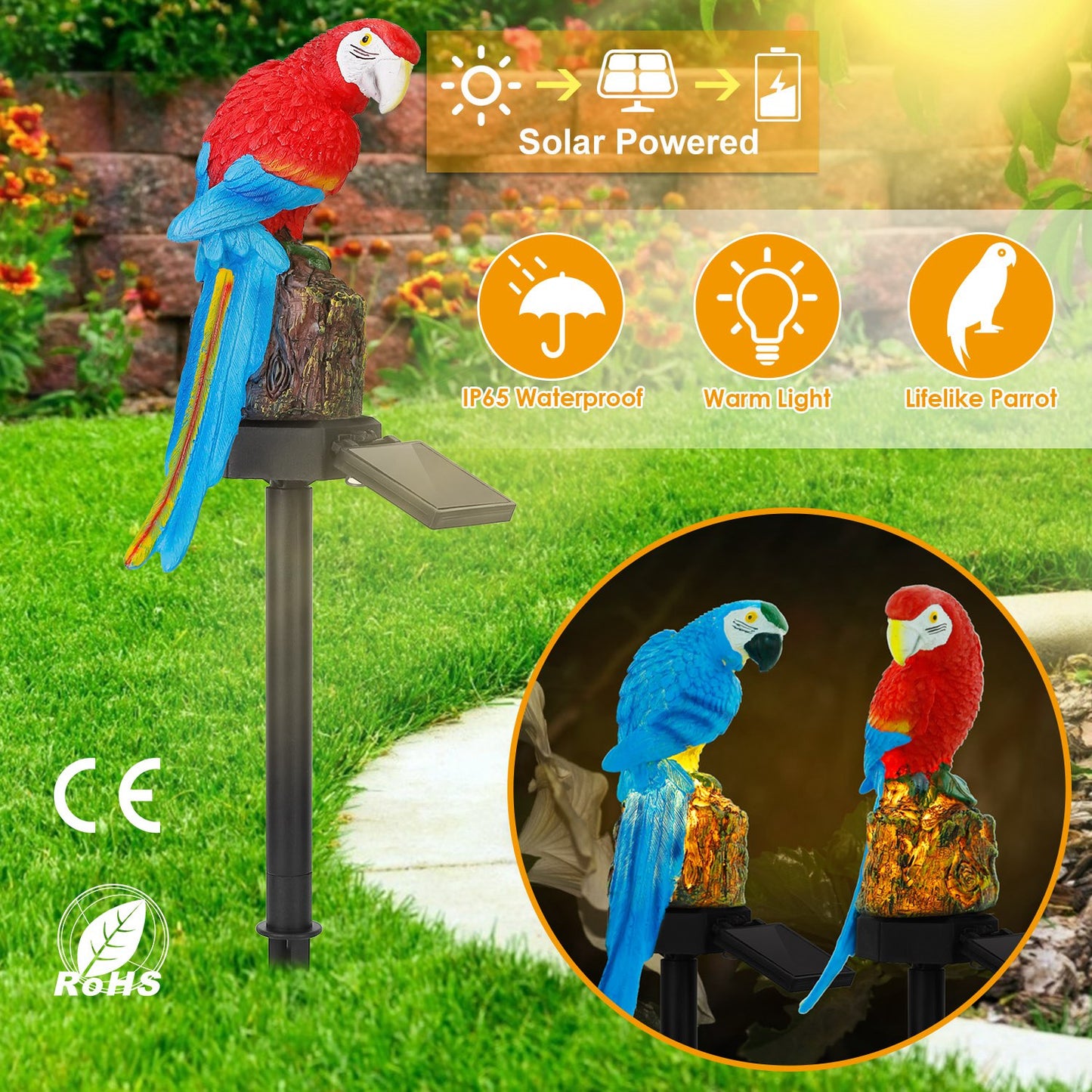 Solar Powered Parrot Garden Light IP65 Waterproof LED Parrot Landscape Lamp Decorative Lawn Lights For Yard Driveway Walkway Patio
