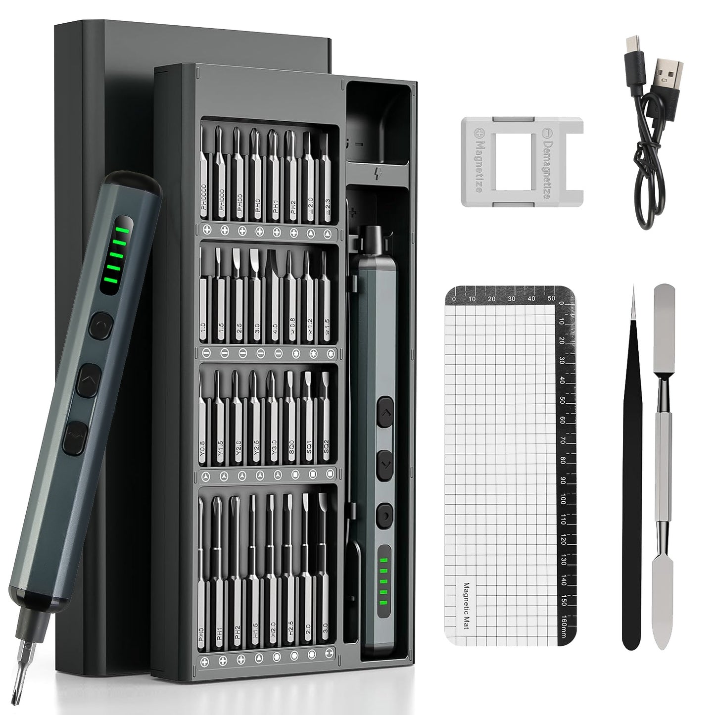 70 In 1 3.7V Mini Electric Screwdriver Kit Rechargeable Magnetic Repair Tool Kit with 5 Torque Settings 64 S2 Precision Bits 4 LED Lights for Phone Ca