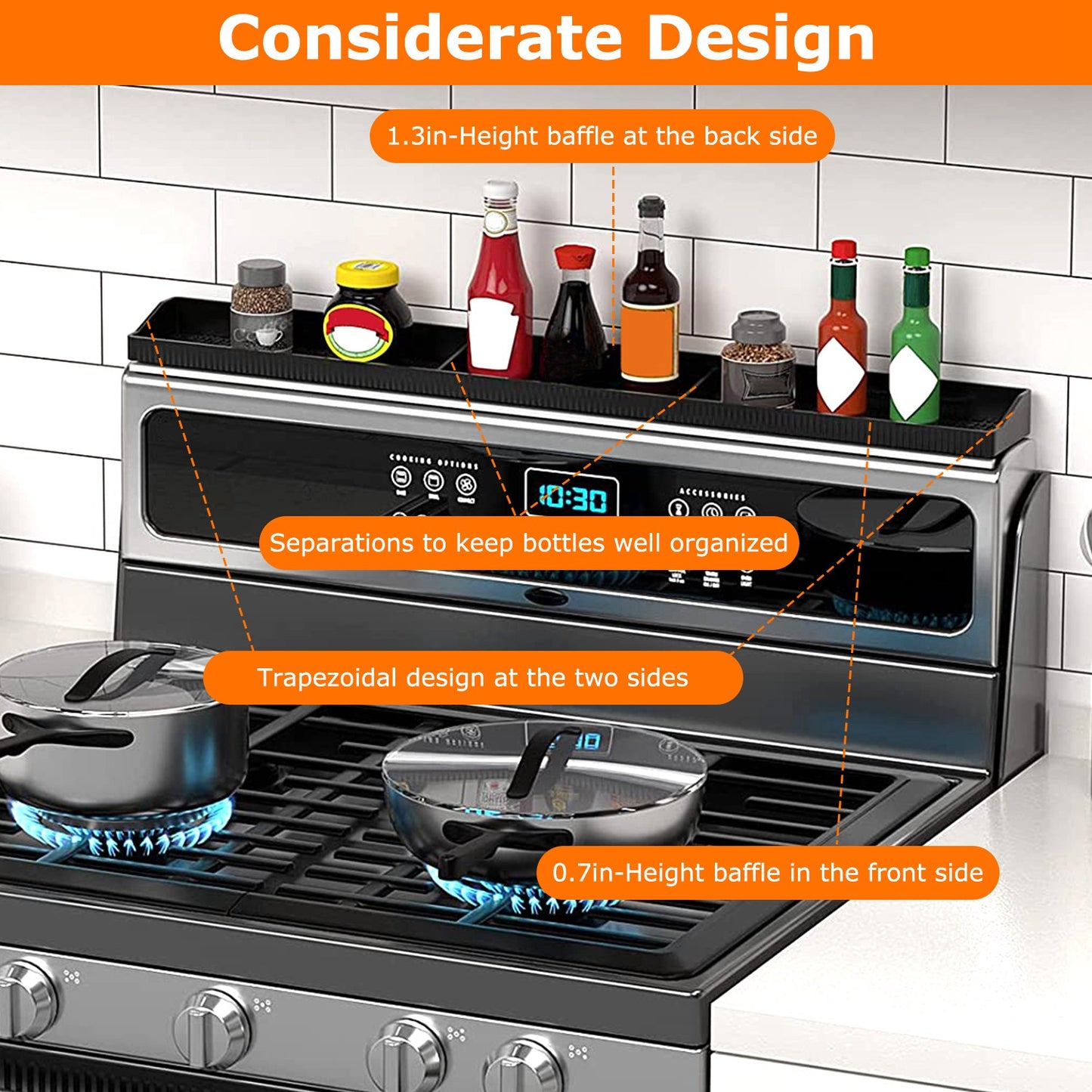 Magnetic Stove Top Shelf Silicone Over Stove Spice Rack Non-Slip Kitchen Oven Shelf Organizer for Kitchen Stove