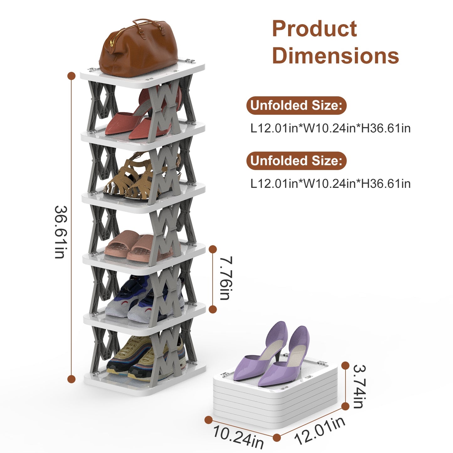 6 Tier Foldable Shoe Rack Vertical Shoe Organizer Narrow Shoe Rack for Small Spaces Space Saving Free Standing for Corner Entryway Hallway Bedroom