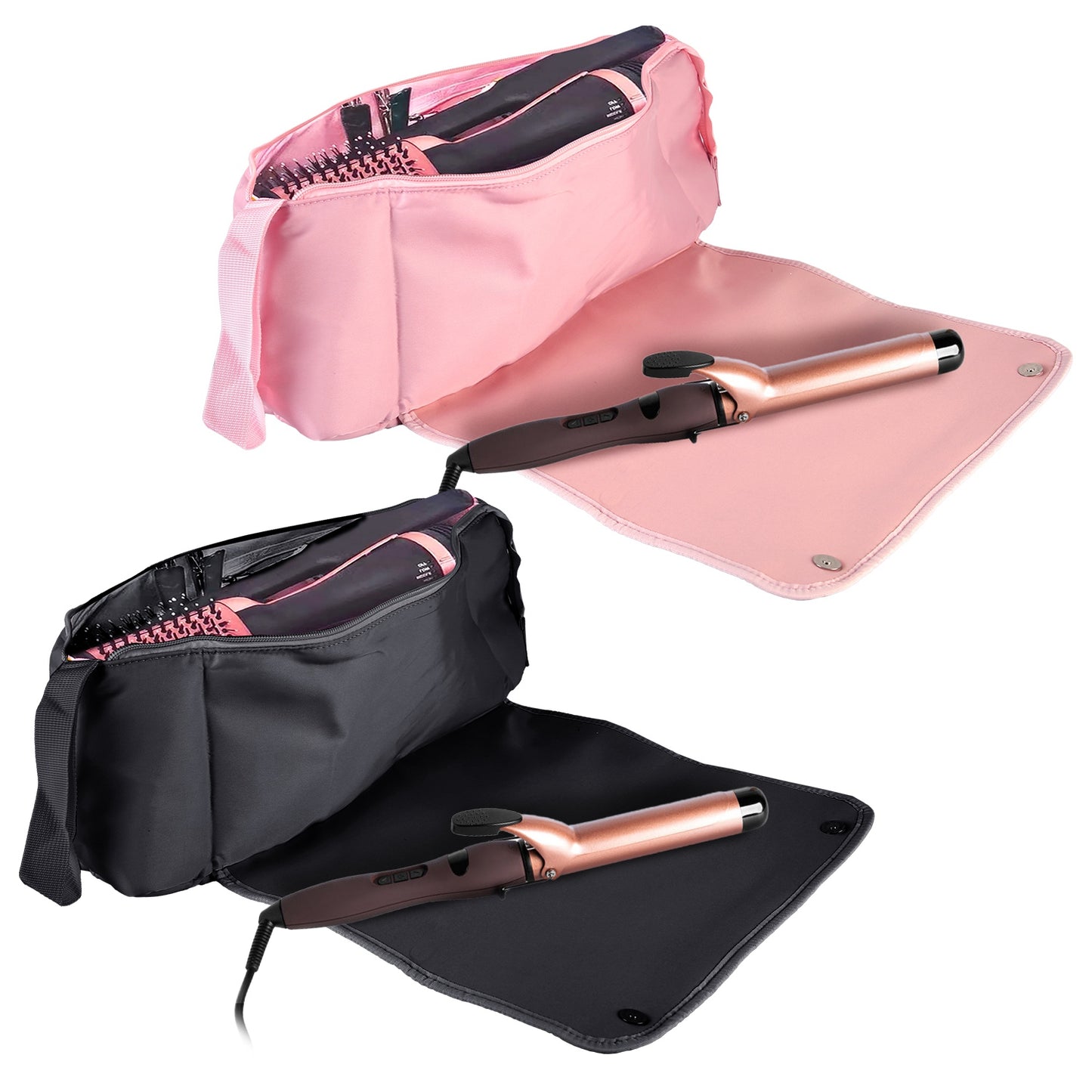 2 In 1 Hair Tools Travel Bag and Heat-resistant Mat Curling Iron Travel Case Hair Tool Pouch Holder Organizer for Curling Iron Straightener Hair Dryer