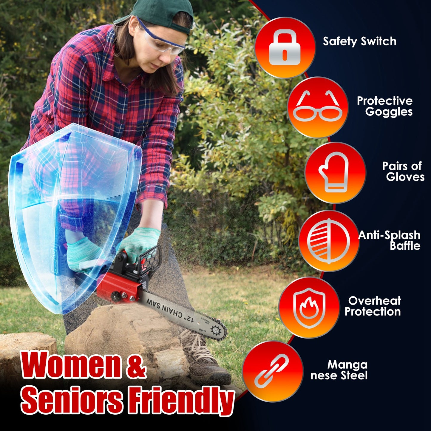 12" Cordless Chainsaw – Brushless, Dual 21V Batteries, Auto Oiler