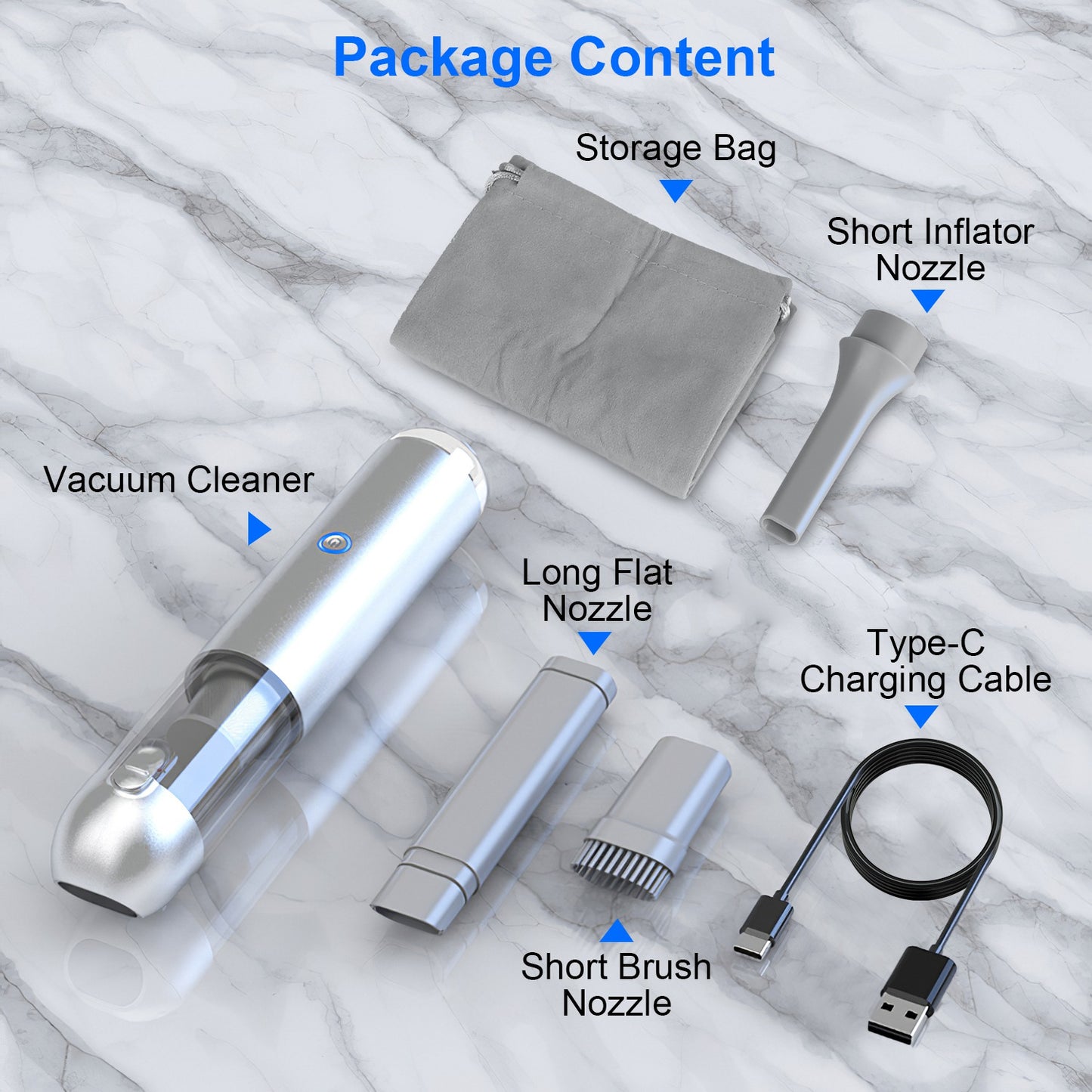 Cordless Handheld Car Vacuum Cleaner 16kPa Powerful Suction with 2 Speeds Filtration LED SOS Light Rechargeable Lightweight Portable Vacuum Cleaner fo