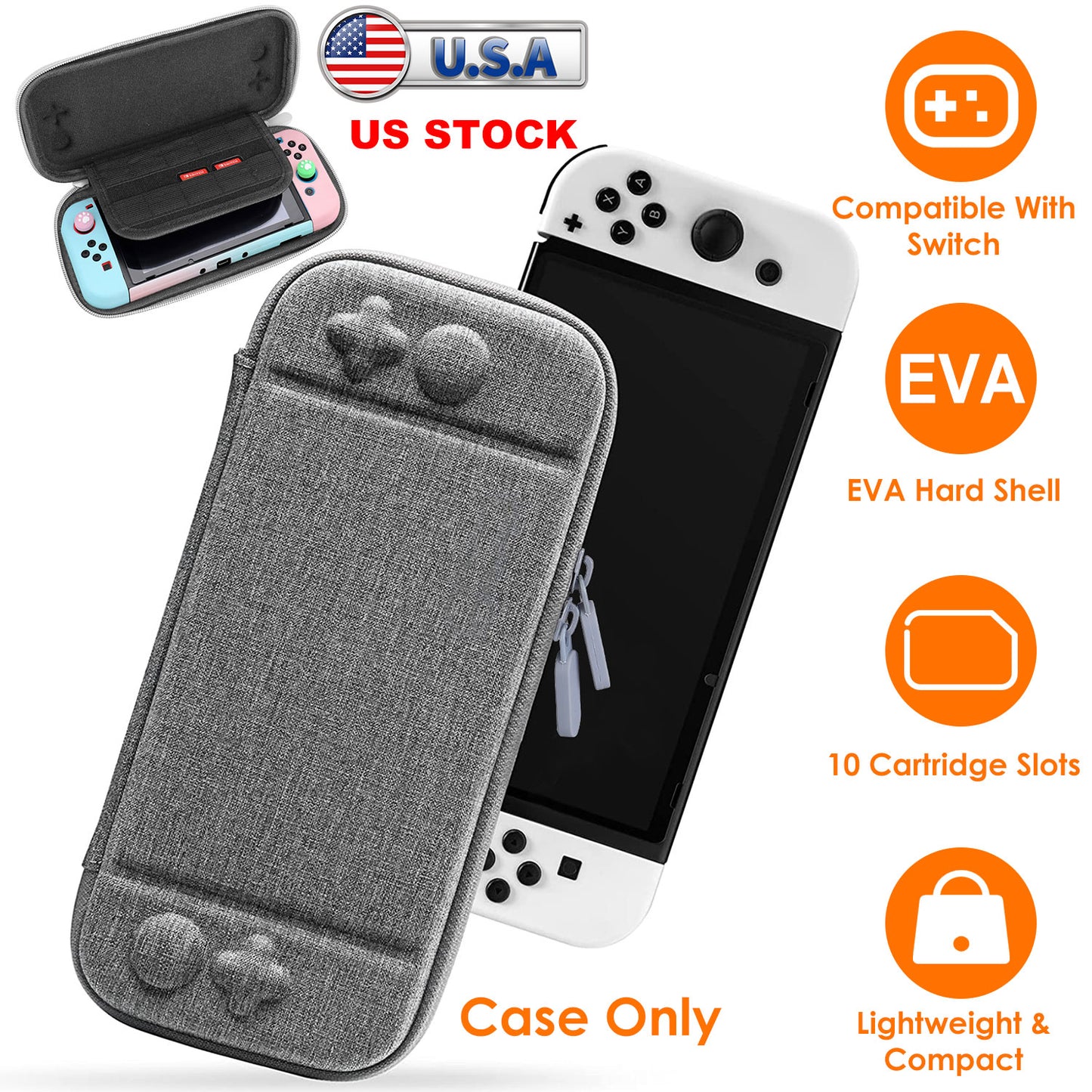 Carrying Case Compatible with Nintendo Switch EVA Hard Shell Console Storage  Bag Pouch Case w/ 10 Game Catridge Slots