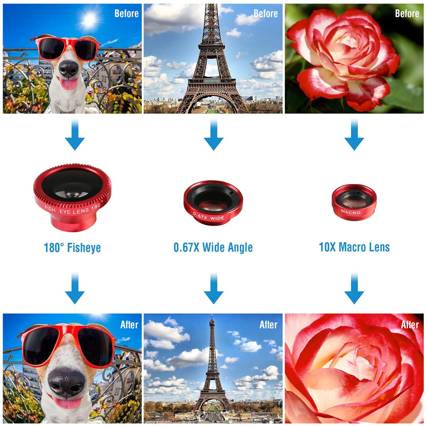Phone Camera Lens Kit Magnetic 180¡Fisheye Lens 0.67xWide Angle 10X Macro Lens for iPhone X /8/7/6s Samsung Galaxy S10/S9